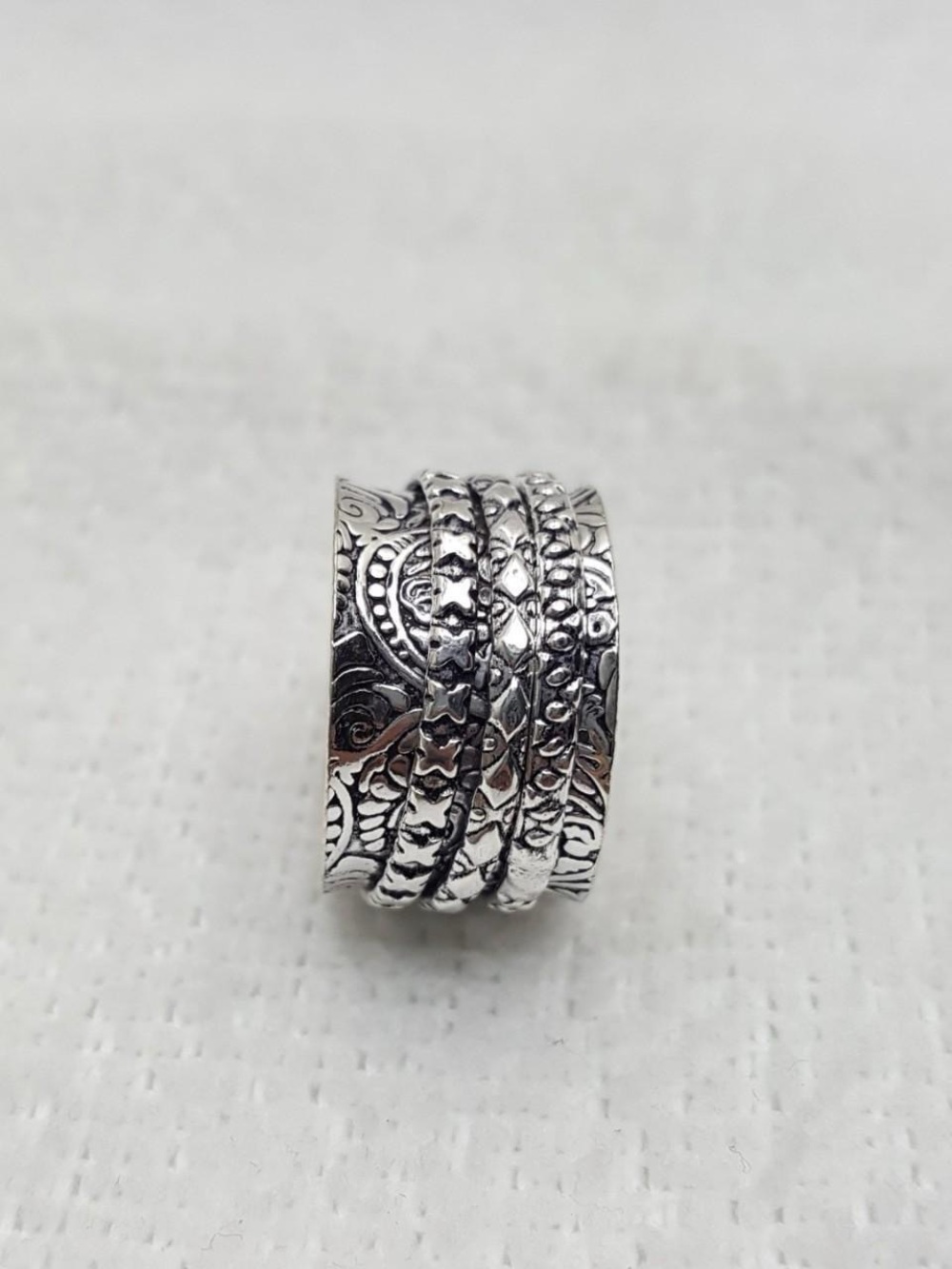 925 Silver Textured Stackable Spinner Ring - Picture 2 of 4